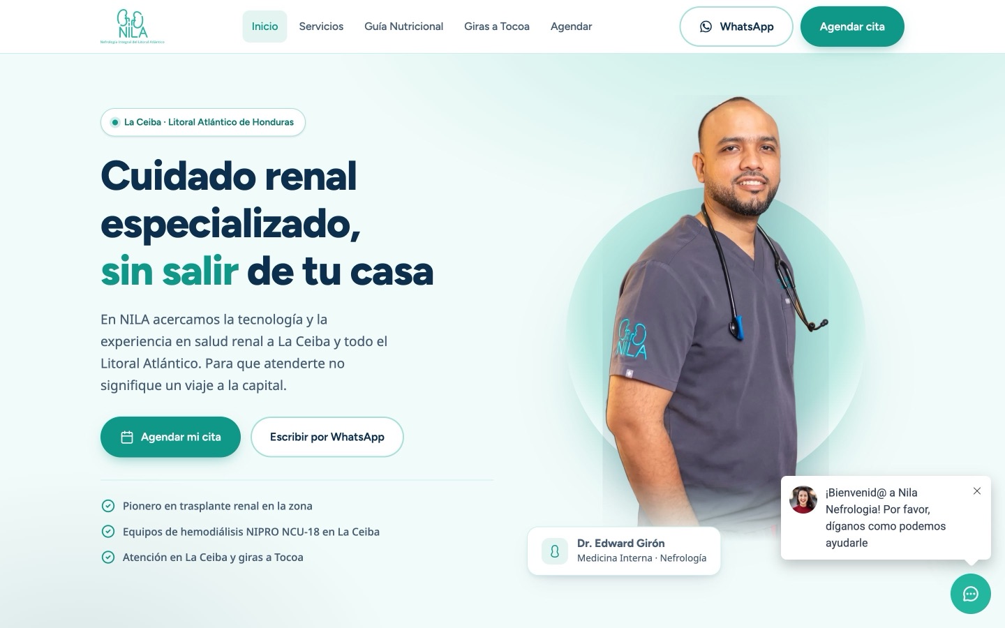 Portada del sitio de NILA Nefrología con los datos de la consulta