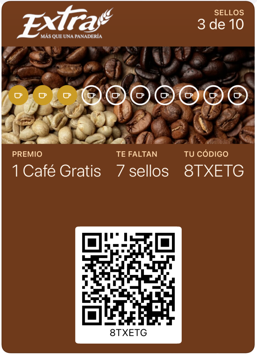 Tarjeta de Loyalty by Nuvora para Extra: así ve tu cliente los sellos, el premio de un café y su código QR